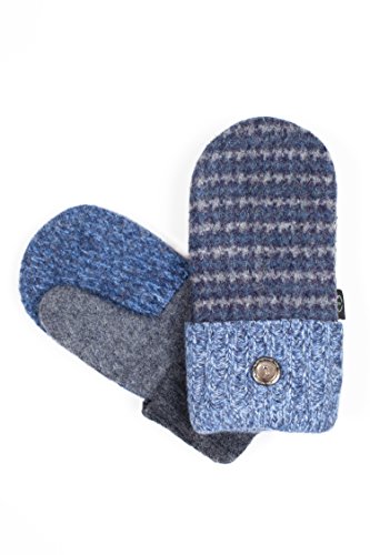 baabaazuzu Women's Upcycled Wool Sweater Mittens: Fleece-Lined, Made in USA, One of a Kind Blue Gloves