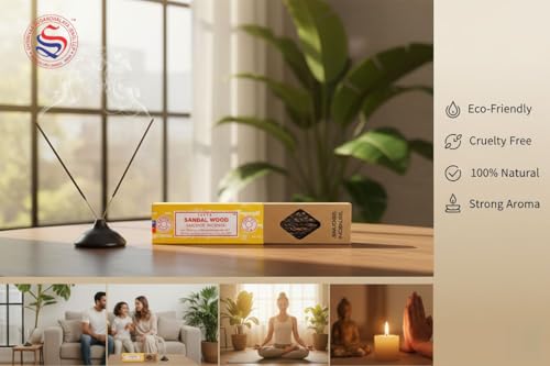 Image of Satya Smudge Incense Stick - Hand-Rolled Indian Masala Incense for Meditation, Yoga & Spiritual Cleansing Pack of 6 (Smudge Sandalwood)
