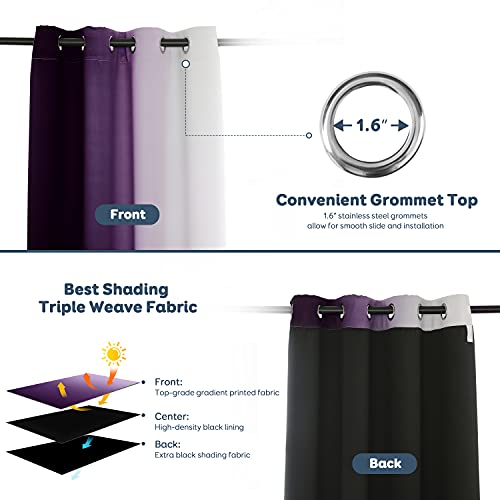 Anjee Full Blackout Curtains For Bedroom, 100% Light Blocking Heavy-Duty Black Lined Noise Reducing Thermal Insulated Grommet Top Full Darkening Drapes 2 Panels, 52 X 84 Inches, Purple #TOP3