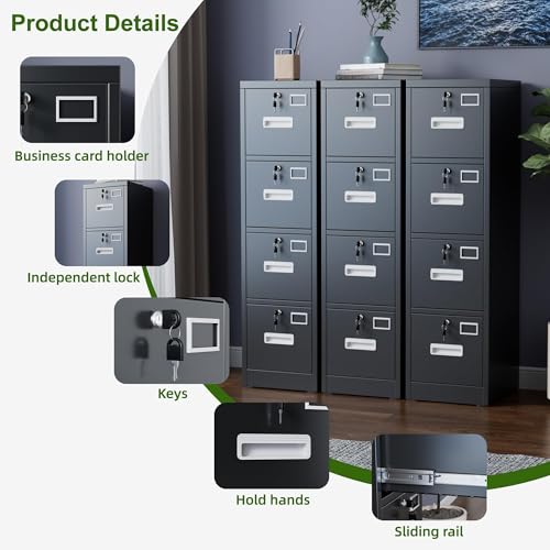 Aobabo 4 Drawer File Cabinet, Metal Filing Cabinet with Lock for Office Letter/Legal Size,Black,Required-Assembly - Image 5