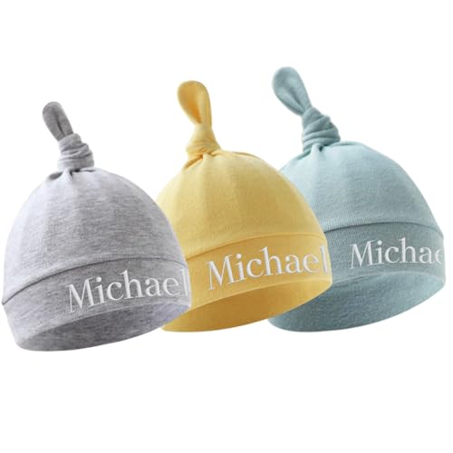 Personalized Newborn Hospital Baby Newborn Hats 3PC Set Knot Beanie Hats Soft for Infant Baby Girls Boys Caps 0-6 Months
