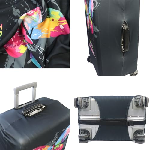 Image of MosaiRudo Thicker Luggage Cover Elastic Suitcase Cover Protector Fits 18-32 Inch Suitcase Travel Accessories, Butterfly, L, Zipper Closurezipper Closurezipper Closurezipper Closurezipper Closure