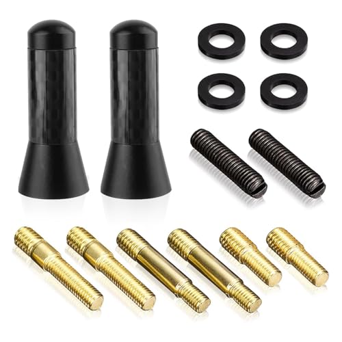2 antenas cortas para coche, 3,5 cm, antena corta para coche, antena corta universal de fibra de carbono y aleación de aluminio, resistente a la intemperie, resistente, fácil montaje, color negro