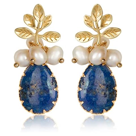 ELEXIS Vintage Blue Navy Lapis Lazuli Drop Earrings for Women Dangle Handmade Trendy Stone Teardrop Earrings for Girl Fall Boho Crystal Sapphire Hippie Brighton Sapphire Jewelry for Women Clearance Cover