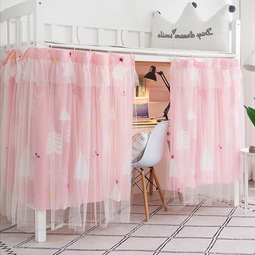 Bettvorhang Hochbett Etagenbett Betthimmel Schlafsaal Studentenwohnheim Bettzelt Bettumrandung mit Organza Privatsphäre Verdunkelung Vorhang Kinderzimmer Kinderbett Spielzelt Schlafzelt 2 x 1.35 m