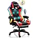 WGFGXQ Sedia da Gioco RGB, Sedia da Massaggio con Supporto Lombare per massaggiatore e Regolazione del poggiapiedi Retrattile dello Schienale, Massaggio Completo, Altoparlante Bluetooth, Rosso