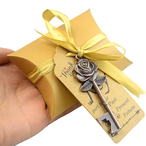 50 Set Skeleton Rose Key Bottle Openers With Candy Box In Antique Vintage Style Escort Tags French Ribbon As A Gift Souvenir At Wedding Party Supplies (Copper) #TOP4