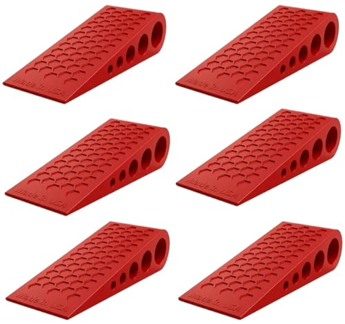 Image of Door Stoppers Red-6 Pack for Bottom of Door Premium Floor Rubber Door Stop Wedge Made in USA Heavy Duty Honeycomb Design for Carpet, Tile, Ideal for Home, School, Commercial