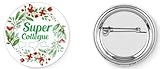 Envoi rapide et soigné Badge broche pins super collègue couronne fleur verte 37mm handmade cadeau