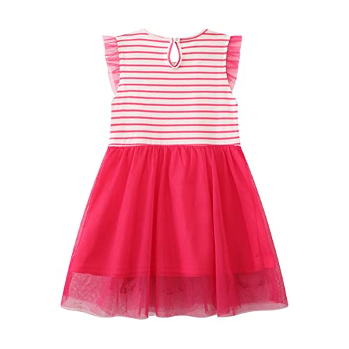 Image of HILEELANG Toddler Girls Short Sleeve Dress Easter Cotton Casual Summer Appliques Shirt Jersey Dresses