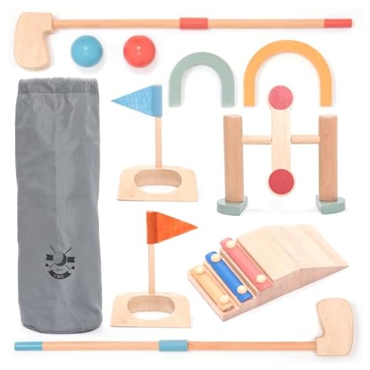umu® Minigolf Set aus Holz für Kinder – 6 Hindernisse, Indoor und Outdoor Spielzeug Golfset mit Bällen und Golfschlägern – Kreatives Lernspielzeug für Jungen und Mädchen ab 3 4 5 6 Jahren