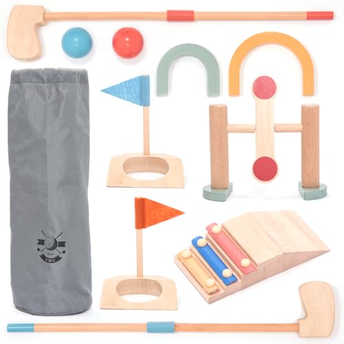 umu® Minigolf Set aus Holz für Kinder – 6 Hindernisse, Indoor und...