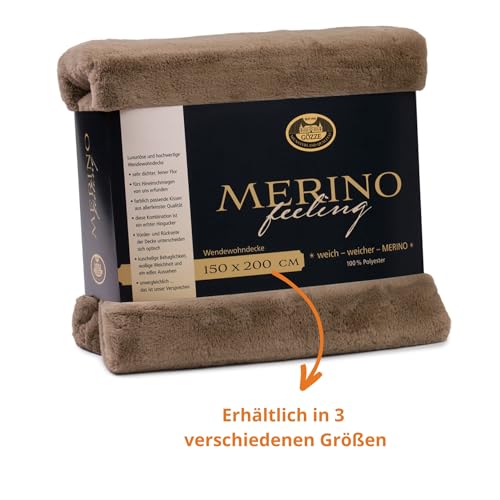 liebling Kuscheldecke Merino-Touch, Wohndecke Ultra flauschig als Sofaüberwurf oder Wendedecke, waschbar, 150 x 200 cm, Taupe – Bild 4