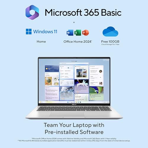 Image of ASUS Vivobook 16 (2026),Smartchoice,Intel Core Ultra 5 325 (Series 3),16GB RAM,512GB SSD,FHD+, 16 inch(40 cm),Win 11 Home,M365 Basic(1 Year),Office 2024,Cool Silver,1.88 kg, X1607AA-MB038WS, Copilot+ PC