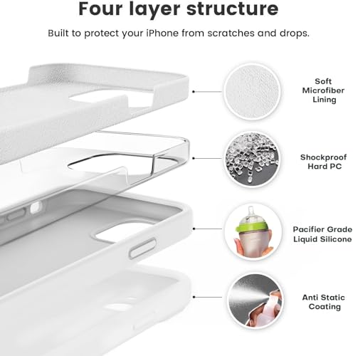 Image of DIZORO Microfiber Candy Case Compatible for iPhone 12 Smooth Touch Cushion Liquid Soft Silicone Gel Rubber Phone Cases Non-Slip Full Body Protective Shockproof Back Cover (White)