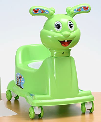 Image of Goyal's Rabbit Style Baby Potty Seat Cum Rider with Wheel and Removable Bowl for Kids (Green)