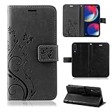 betterfon Hülle Kompatibel mit Wiko View 4 / View 4 Lite | Premium PU Leder Handyhülle Wallet Hülle für View 4 / View 4 Lite | Schutzhülle Blumen Klapphülle Handyhülle | Schwarz