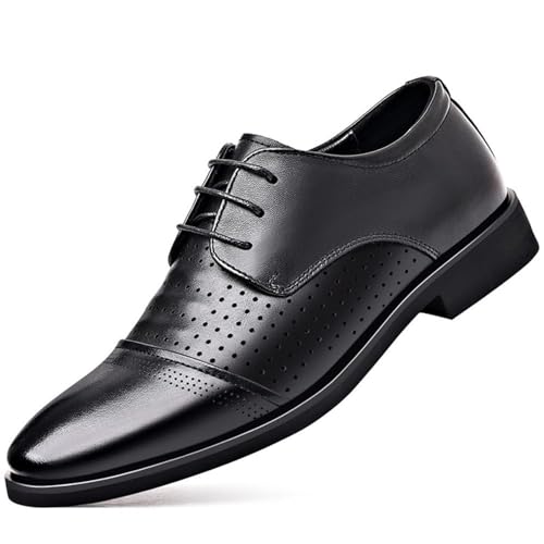 Men's Leather Flat Casual Oxford Shoes, Lace-Up Comfortable Non-Slip Dress Sneakers Men's Soft Leather Oxfords Lace Up Height Increase Dress Shoes