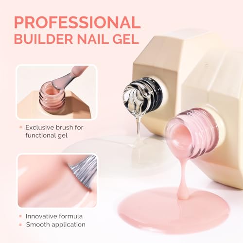 Image of MelodySusie 2PCS 15ML Clear Nude Pink Builder Nail Base Gel for Nails Thickening,Soak Off UV Extension Gel,Rhinestone Glue in a Bottle for Nail Art Design Gift for Women Salon DIY Manicure at Home