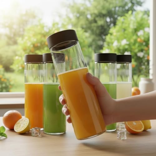 Image of CROCO JAR Wide Mouth Glass Water Bottle with Leak-Proof Airtight Double Layer Stainless Steel Lid for Water, Smoothie, Juices (750ML BLACK PK4)