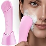 PRITECH Silicone Face Scrubber, Rechargeable Facial Cleansing Brush with Heat Massage End, Vibrating Exfoliating Face Scrubber for Women and Men, Waterproof Facial Brush for Deep Cleansing (Pink)