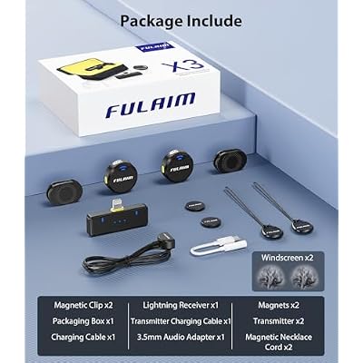 FULAIM X3 Wireless Lavalier Microphone for iPhone iPad, 48KHz 24Bit Mini Lapel Wireless Microphone with Noise Cancellation for Video Recording, Game Live Streaming, Interviews, YouTube, TikTok, Vlog