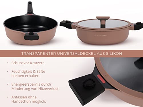 TRAUMLEBEN® Bratpfanne 28 cm mit Deckel, abnehmbaren Griffen & Hitzeindikatoren | PFOA-frei & für Induktion geeignet | Beschichtete Pfanne mit hohem Rand zum Braten, Schmoren, Garen & Genießen – Bild 7
