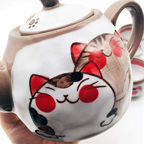 Eatingbiting Unmatched Master Design Pure Handwork Painted Art Level 招き猫 まねきねこ Maneki Neko Lucky Cat Ceramic Kungfu 1 Tea Pot & 4 Cups Set Excellent Gift Home Decor Asian Living State Of The Art #TOP3