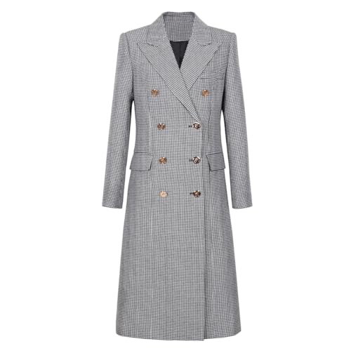 Blazer long pied-de-poule femme veste manteau croisé chic hiver