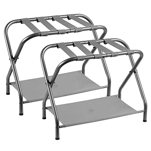 Heybly Luggage Rack for Guest Room, Pack of 2, Steel Folding Suitcase Stand with Storage Shelf for Bedroom, Hotel, Foldable Steel Frame, Guest Room, 26.2
