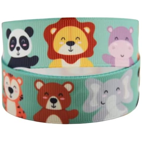 TWINKLE STAR BABY Grosgrain Safari Animal Panda Tiger Lion Elephant Bear Ribbon 2 METRES. 2m Length x 25mm Width Cover
