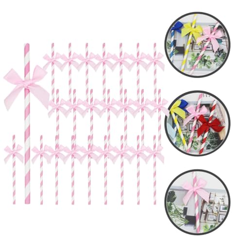 60 Pitillos de Papel Decorativos con Moño Rosa miniatura 5