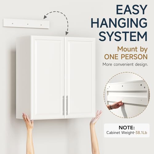 59" Wall Cabinets for Laundry Room, Laundry Room Cabinets Wall Mounted, Kitchen Wall Cabinet, Adjustable Shelf, Upper Cabinets Wall Mounted, Utility Cabinets for Laundry, Cream White - Image 5