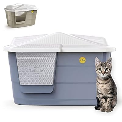 CAT CENTRE Grey Large Cat Hooded Litter Tray Box or Cat House Spacious Adult Cats Kittens Covered Toilet Enclosed Pan Loo Charcoal Filter Flap Door Lidded Detachable Hood Easy Cleaning
