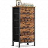 Coleshome Comoda Dormitorio Vintage, Comoda Estrecha con 5 Cajones de Tela