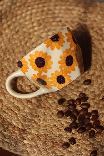 Image of WEAVING HOMES Surajmukhi Coffee Mug for Office, Stylish Ceramic Tea Cup for Woman, Modern Travel Mug (220 Ml)