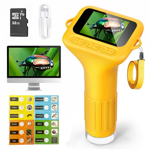 Kids Microscope with 32 GB TF Cards,1000X Digital Handheld Microscope with 12 Slides, Pocket Portable Mini Micro Scope, Stem Toys for Ages 5-12 Science Edu Fun Birthday Gifts