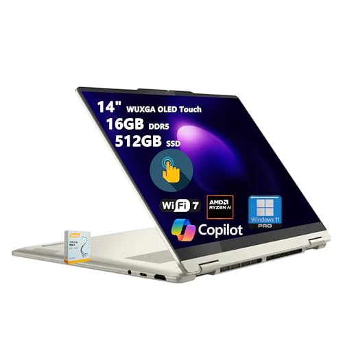 Image of Lenovo Yoga 7 2-in-1 AI PC Laptop | 14 inch WUXGA OLED Touch (100% DCI-P3) | AMD Ryzen AI 5 340 (Up to 50 Tops) | 16GB DDR5 512GB SSD | for Creator Business Professional Win11Pro w /DLCA Accessory