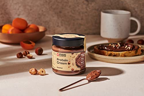MaxiNutrition Protein Cream Haselnuss-Nougat 200g im Glas, Schokoladenaufstrich mit 21% Protein- und 24% Haselnussanteil, mit nur 7,7 Gramm Zucker (80% weniger als herkömmliche Streichcremes)