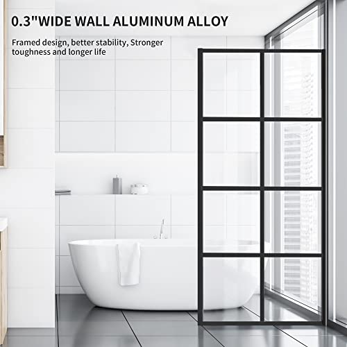 Shower Door Single Panel, Framed Tempered Glass Shower Door 34 * 76 Inch For Walk-In Bathroom, Clear Glass Bathtub Shower Door With Matte Black Finish #TOP1
