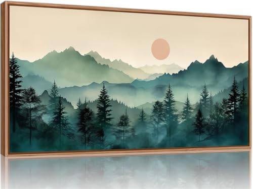 SIGNINART Large Boho Mountain Framed Canvas Wall Art, Nature Pine...