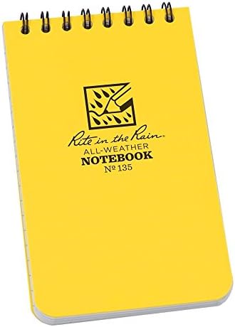 Rite in the Rain Waterproof Paper Universal Pocket Top Wire Bound Spiral Notebook White Yellow 100 Pages 50 Sheets Imperial & Metric Ruler 3 x 5 Inch