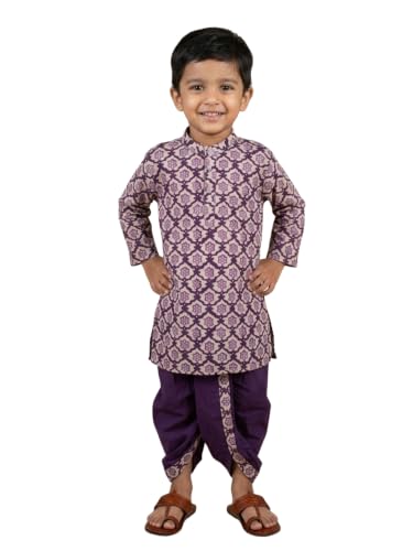 Image of The Mom Store Baby /Kids Boys Dhoti Kurta Set | Dhoti and Kurta | 100% Cotton | Comfortable | Ethnic | Festive Look | Block Prints | Colored Dhoti | Blue