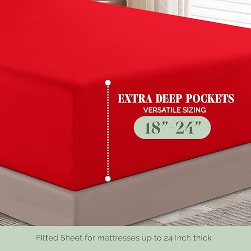 Elegant Comfort Luxurious 1500 Premium Hotel Quality Microfiber 4-Piece Sheet Set, 18-24 Inches Deep - Extra Deep Pocket Sheets - Ultra Soft 4PC Deep Pocket Sheets, Twin/Twin XL, Red