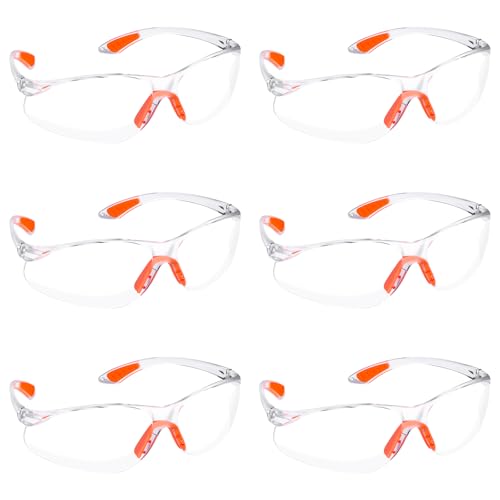 Zorplex Gafas de Seguridad Pack 6, Gafas de Protección Transparentes con Lentes Antirayaduras y Antipolvo, Cómodas y Ligeras para Trabajo, Laboratorio, Construcción, Bricolaje y Uso Diario