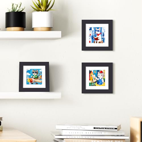 Image of upsimples 4x4 Picture Frame, Display Pictures 3x3 with Mat or 4x4 Without, Wall Hanging Photo Frame, Black, 1 Pack