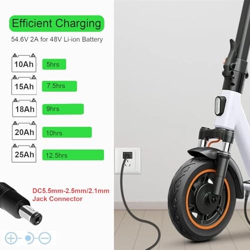 THEPRO 54.6V 2A ebike Battery Charger for 48V Lithium Battery, Universal 54.6V Electric Bike Scooter Power Adapter Chargers, 5.5mm DC Connector for 2.5mm