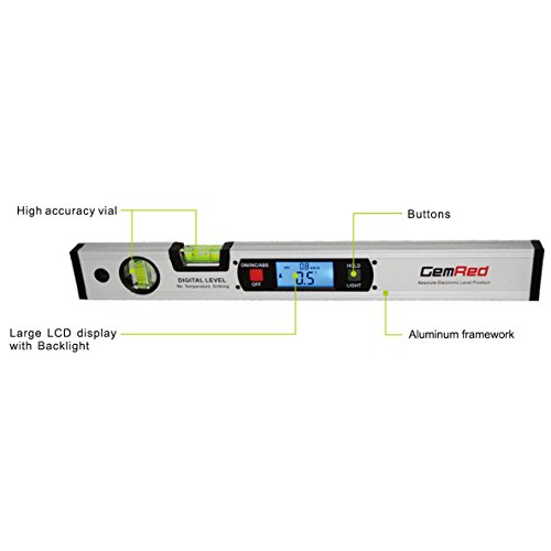 GemRed Box Beam Digital Level Angle Measure (NO.82112 Level without Magnetic Base(SILVER))