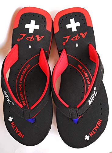 Image of APL Super Soft Flat Ortho Slippers for Women (Health Plus) (6 IND /UK (39 EUR), Black /RED)