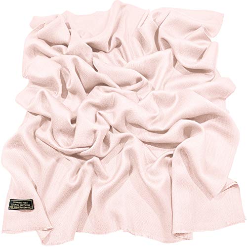 CJ Apparel Baby Pink Light Pink Solid Color Fringe Design Nepalese Shawl Scarf Wrap Stole Throw Head Wrap Pashmina Hand Made in Nepal New